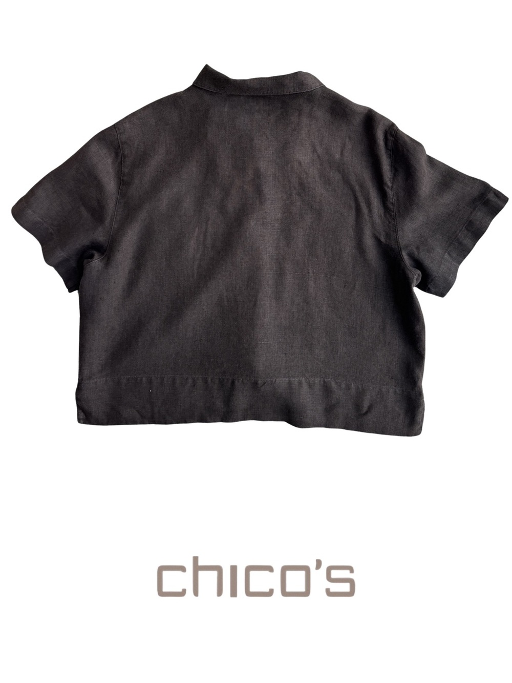 Chico’s 100% Linen Boxy Cropped Button Front Shirt Chocolate Brown Size 2 US 12 - Picture 3 of 8